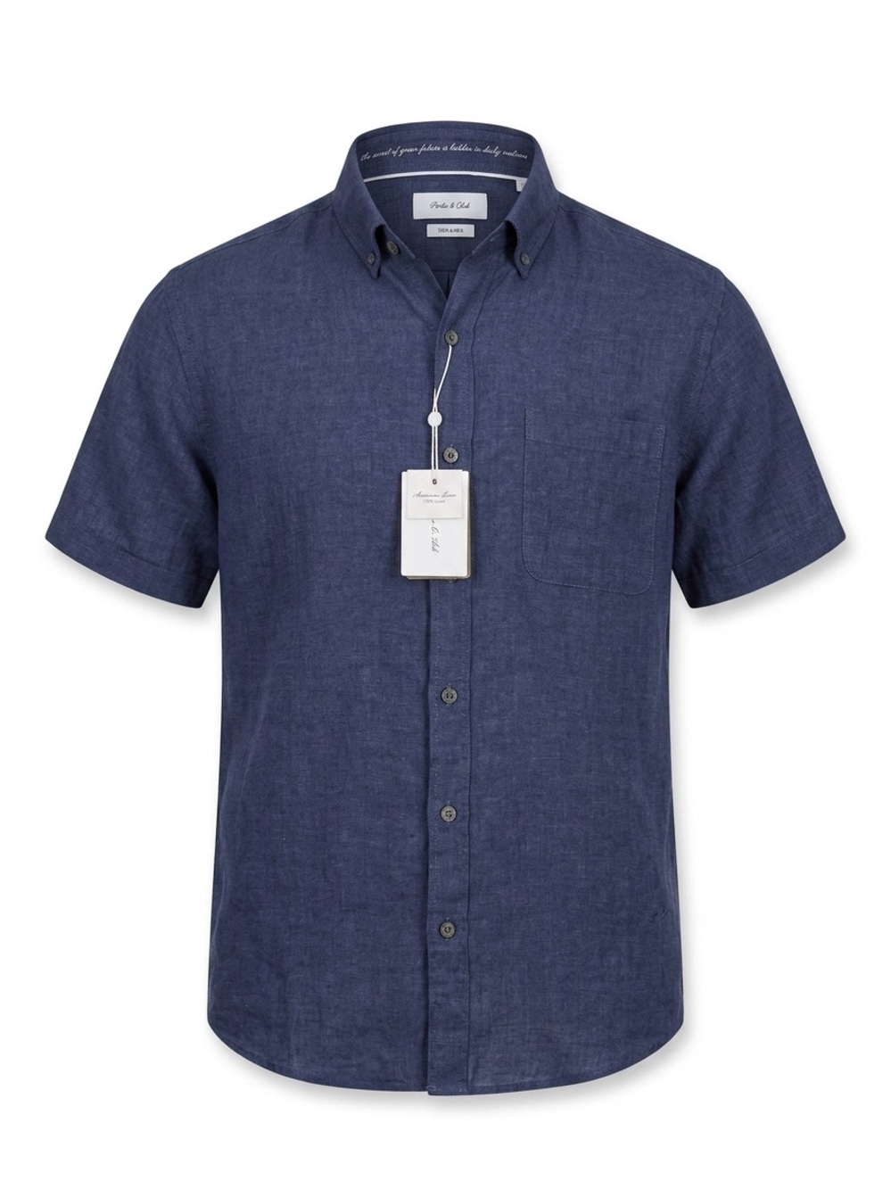 Porter & Ash Men's Navy Blue 100% Linen Short Sleeve Shirt - Size M (NWT)